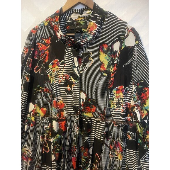 New ALI MILES Butterflies Floral Striped Abstract Art to wear Boho Tunic Bell 2X - Picture 4 of 16